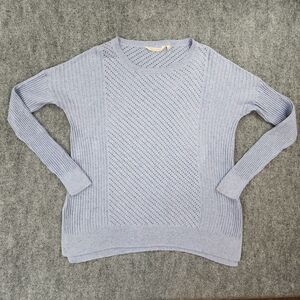Soft Surroundings Sweater Women Large Blue Linen Blend Ribbed Open Knit Pullover